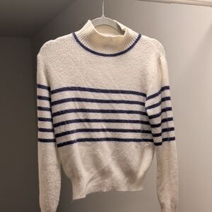 Mango Cream and Navy Striped Turtleneck Sweater